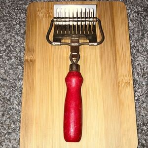 Hand Crafted Red Wood Handle Pasta Roller Kitchen Utensil Vintage